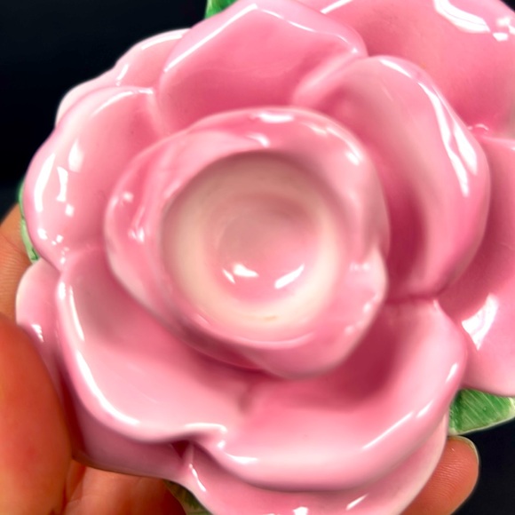 Vintage hand painted glazed porcelain pink rose taper  candle holders - Picture 5 of 9